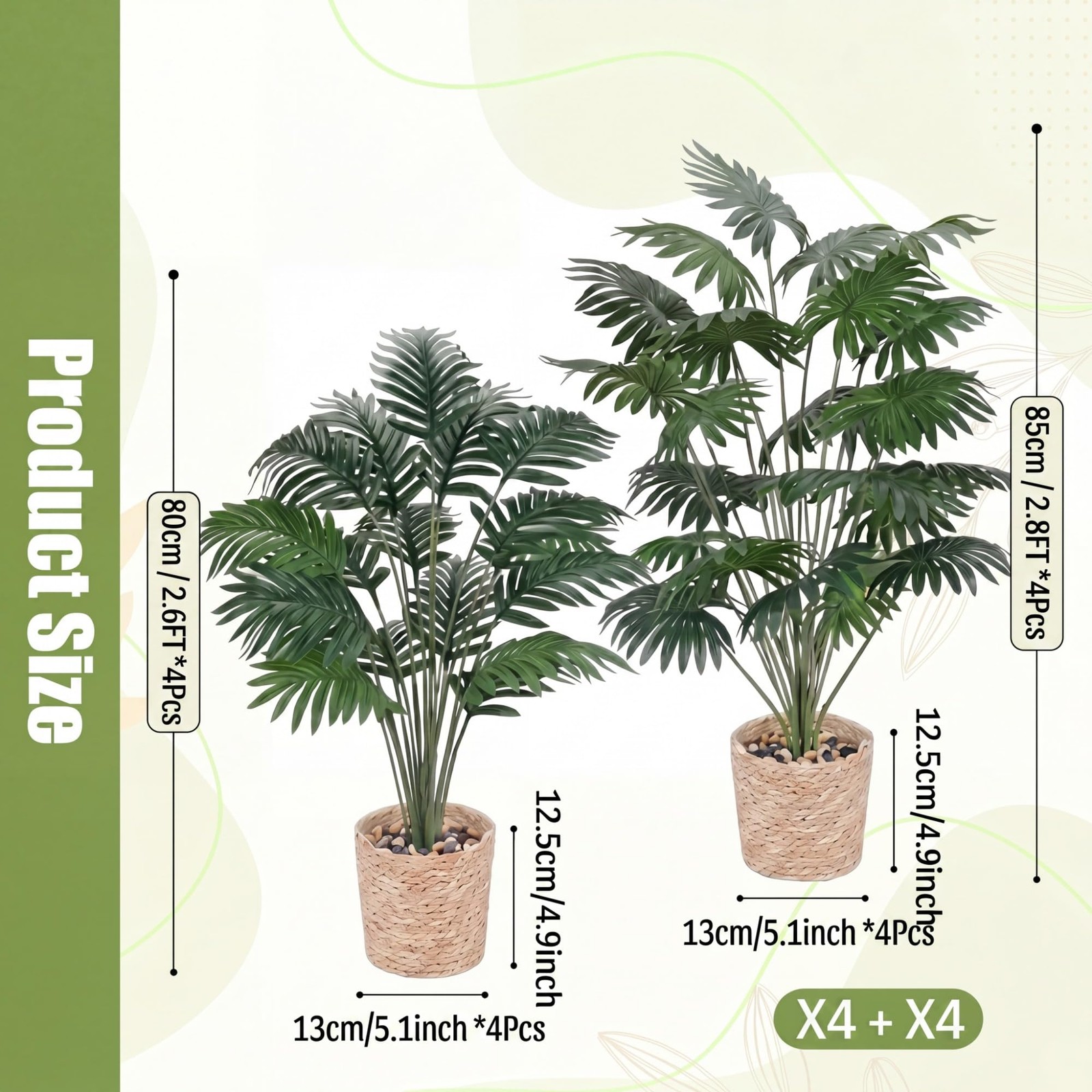 16 Pcs 2.5 ft Artificial Areca Palm Plant Fake Palm Tree with 8 Faux Tree in …