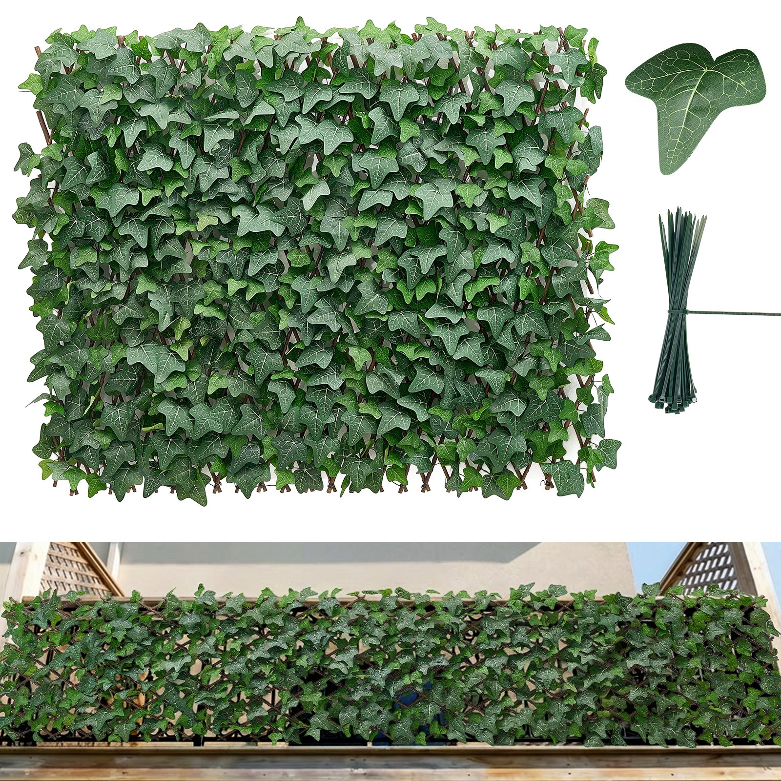 VEVOR Expandable Fence Privacy Screen 25 x 126 in Artificial Plant Wall Patio