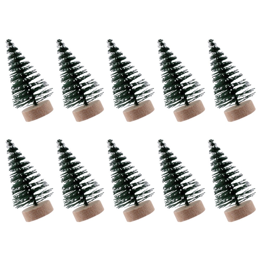 10Pcs Small Xmas Tree with Snowy Pine Design for Tabletop Christmas Party Decor
