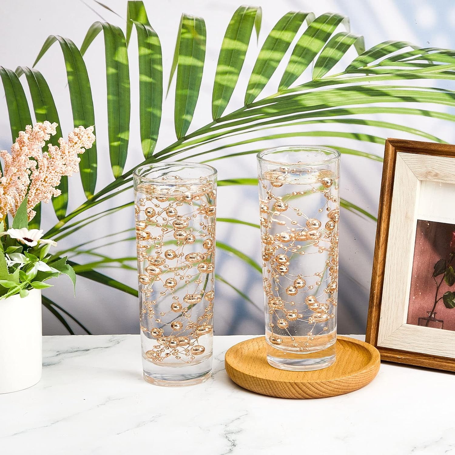 Artificial pearl bead garland floating candle vase decor