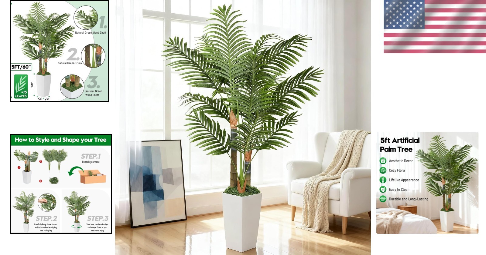 Durable 5ft Artificial Palm Tree – All-Season Indoor Plant with Pot Included