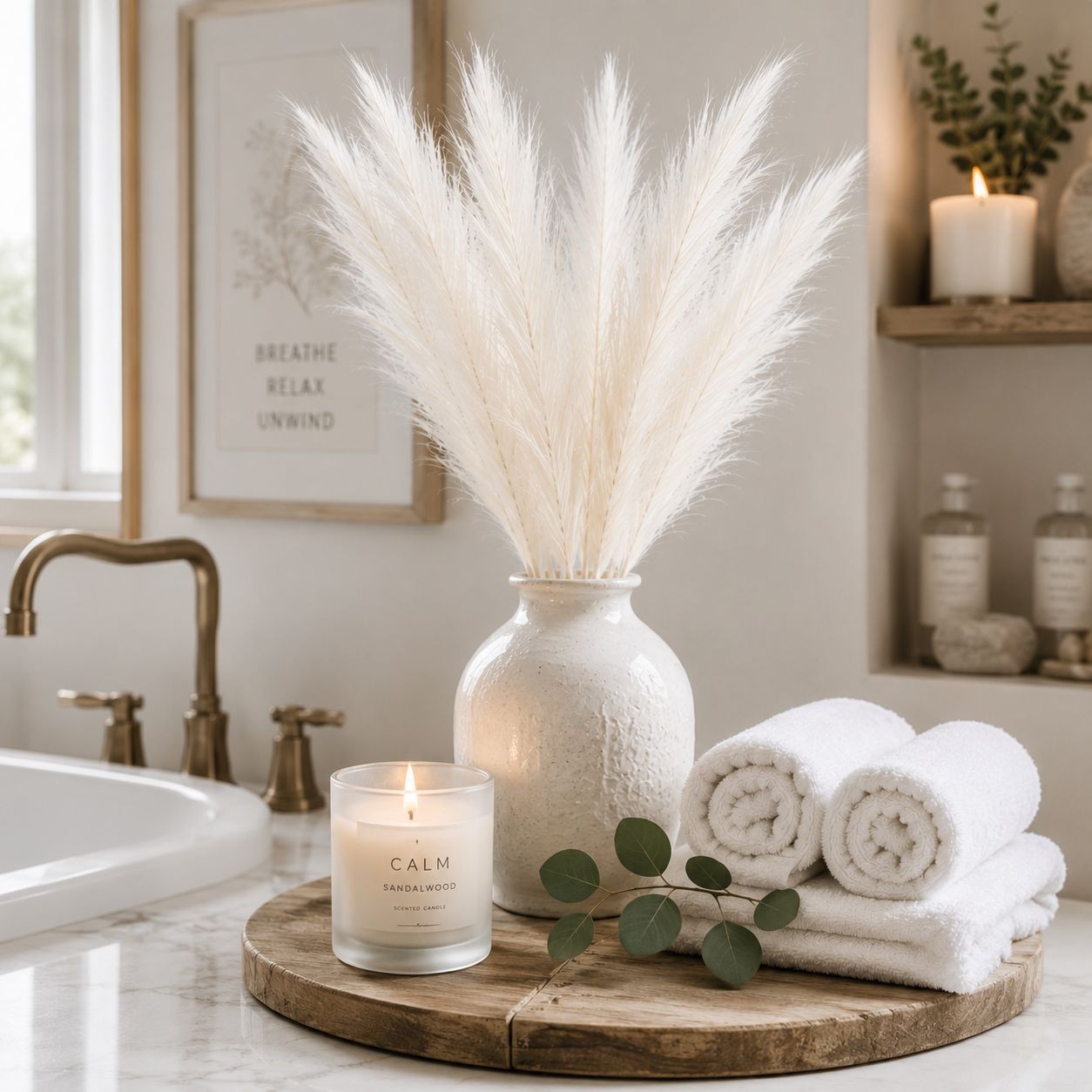 White Faux Pampas Grass Bundle | 3 Artificial Pampas Stems | White Home Decor |