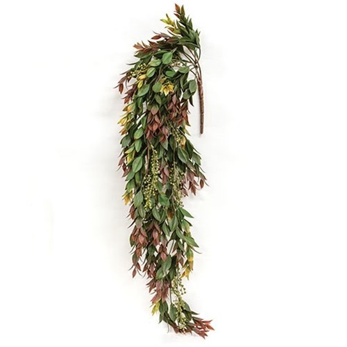 NEW PRIMITIVE FALL DUSK LAUREL Leafy HANGING VINE 31″L GREEN BURGUNDY Harvest