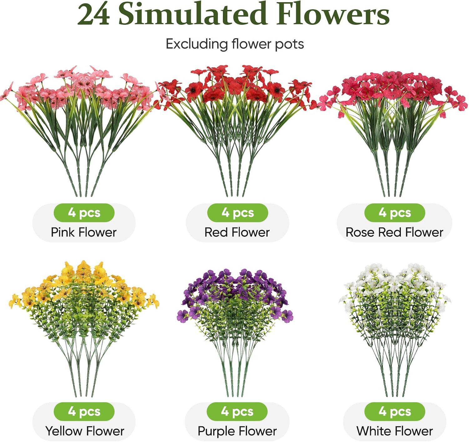 24 Bundles Lifelike Outdoor Artificial Flowers, UV Protected No Fade Fake Silk P