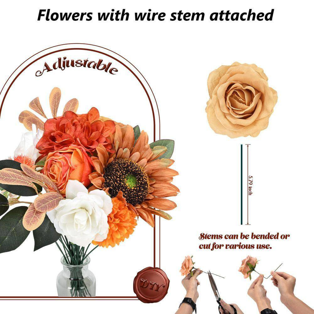 7.8 In. Orange Artificial Peonies, Roses, Dahlias, Daisies Flowers Combo Box