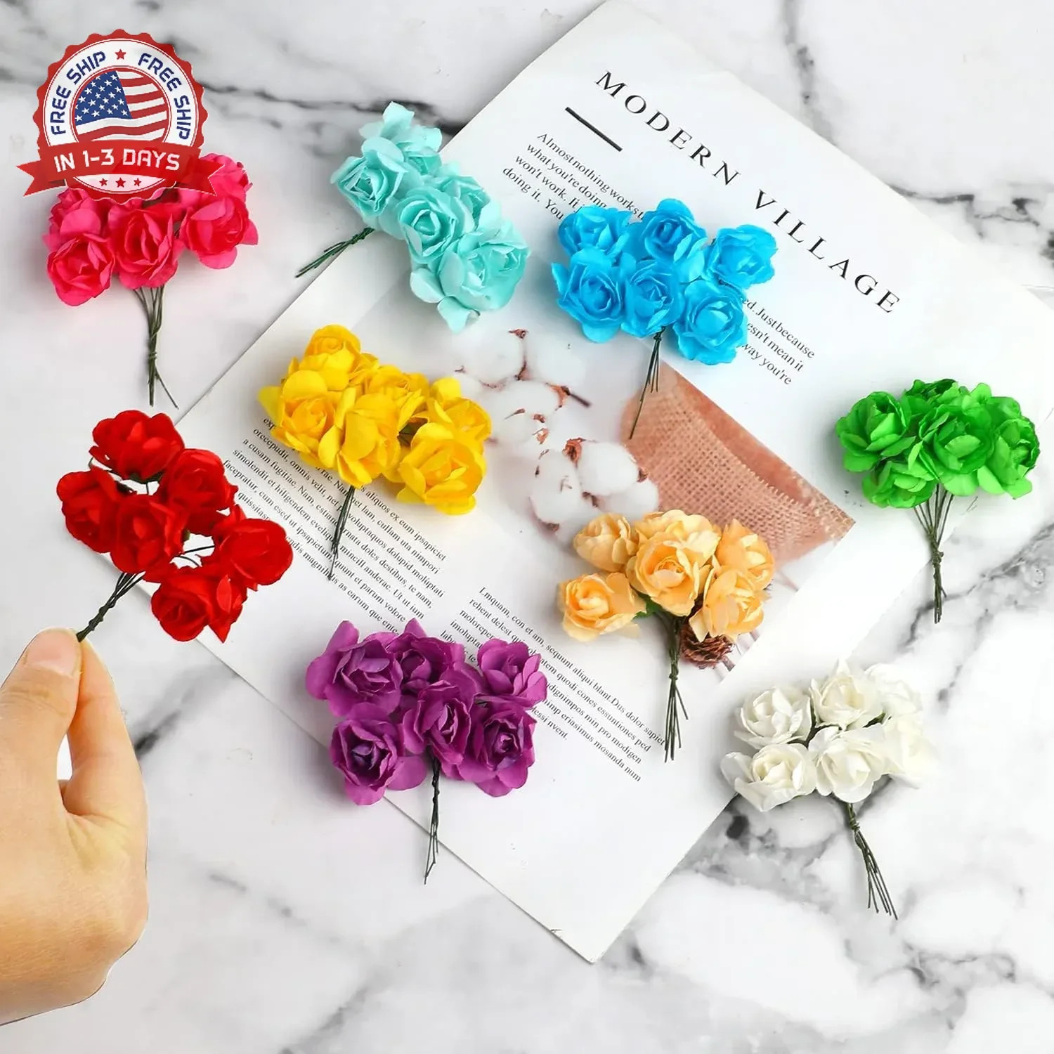 CCINEE 120 PCS Mini Paper Flowers,30mm in Assorted Colors Artificial Flowers for