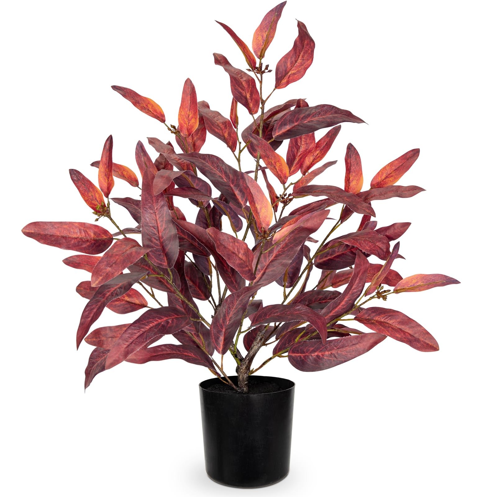 Fall Burgundy Artificial Potted Plant Black Pot 18.9 Inch Faux Eucalyptus