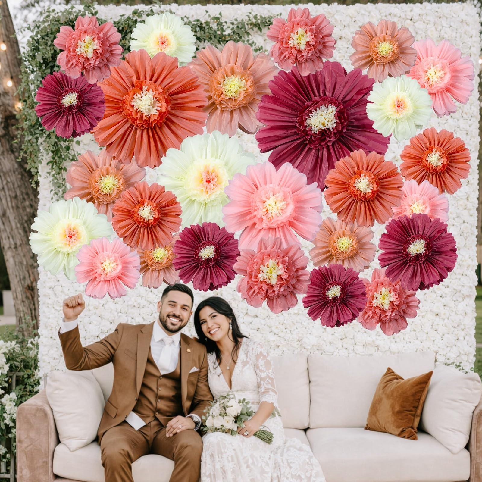 20 Pcs Pink Giant Paper Flowers – Boho Tissue Pom Poms for Wedding, Party Decor