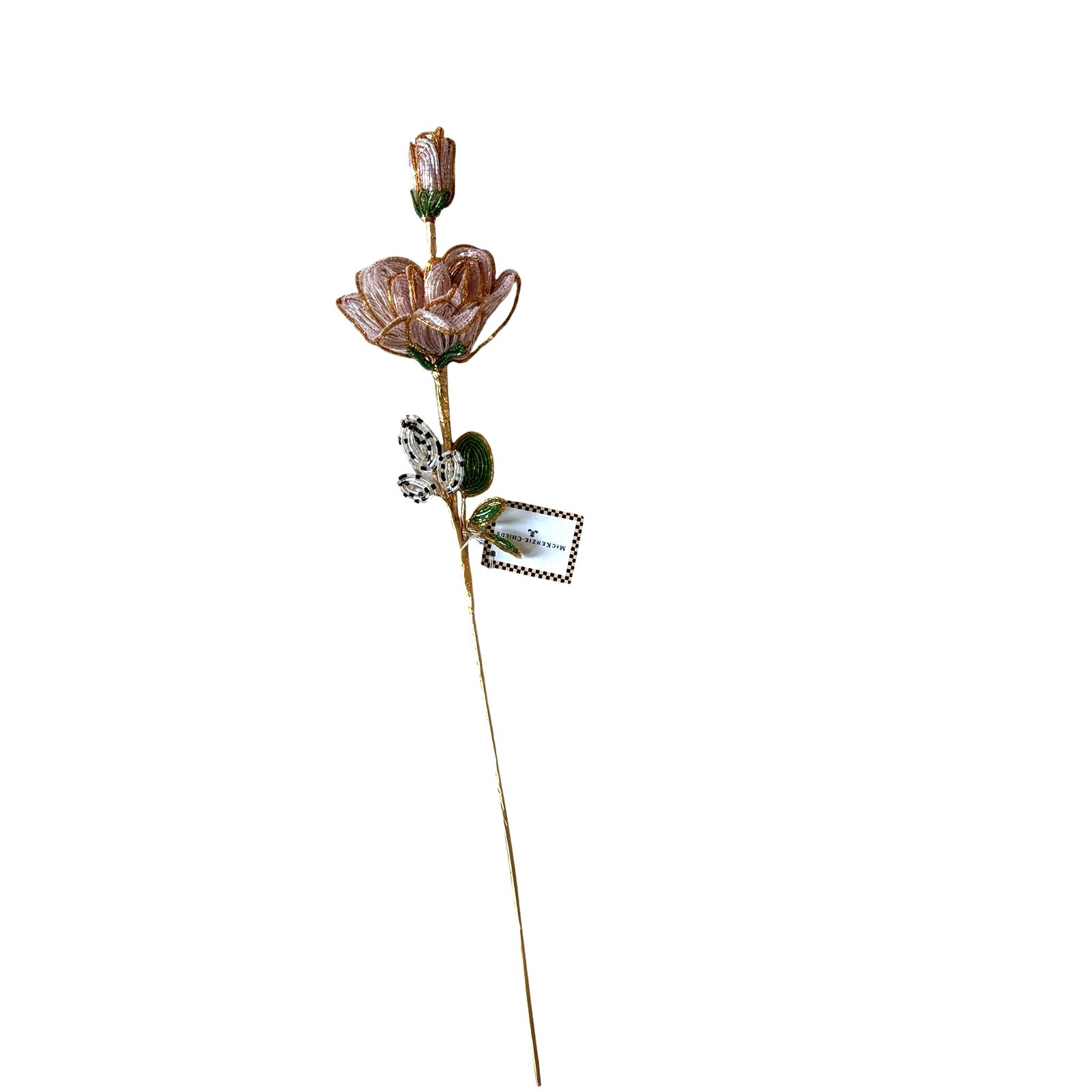 NEW MacKenzie-Childs Pink Rose Beaded Flower Stems Set of 4