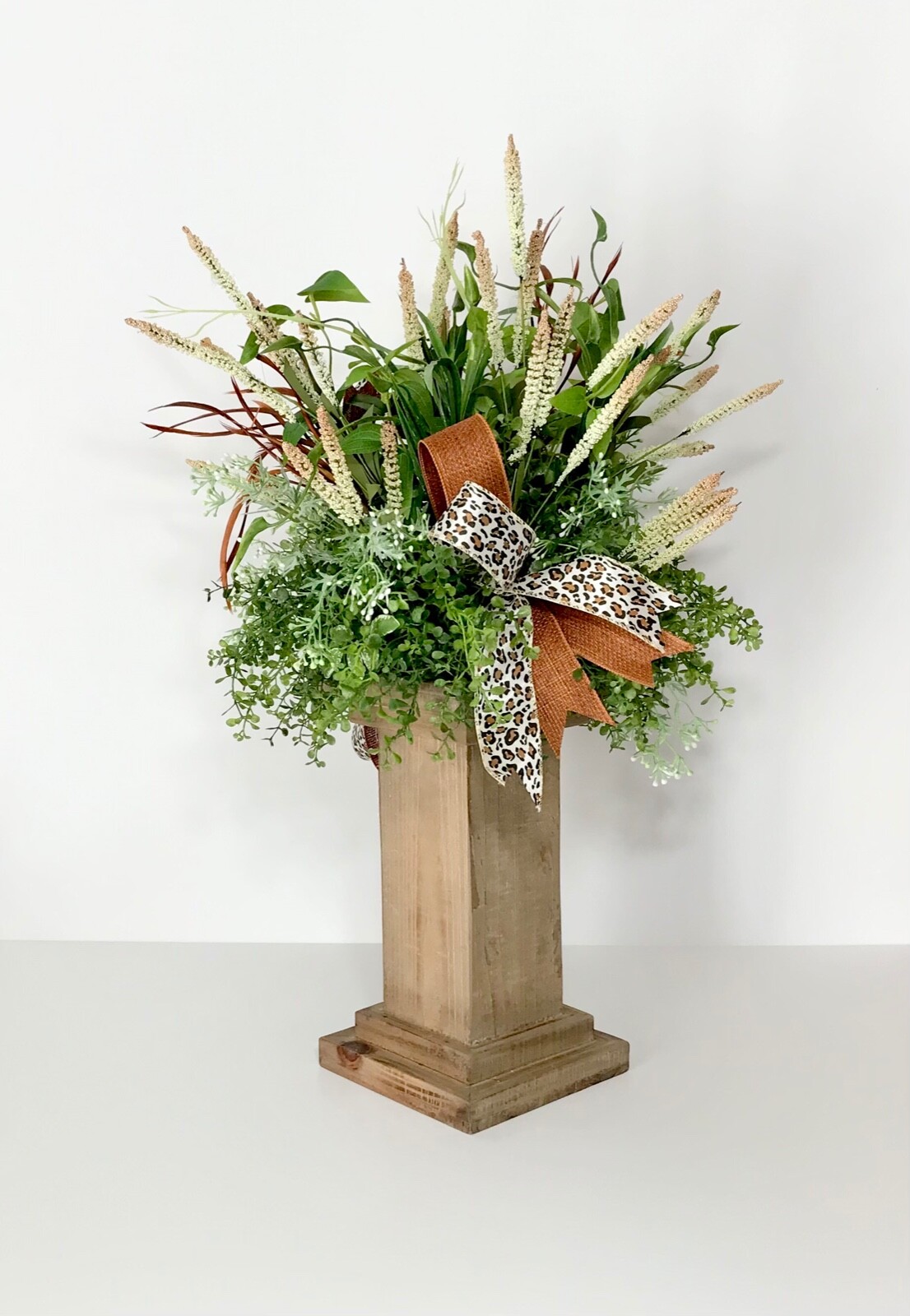 EVERYDAY YEAR ROUND FLORAL ARRANGEMENT WOOD COLUMN EARTH TONE COLOR CENTERPIECE