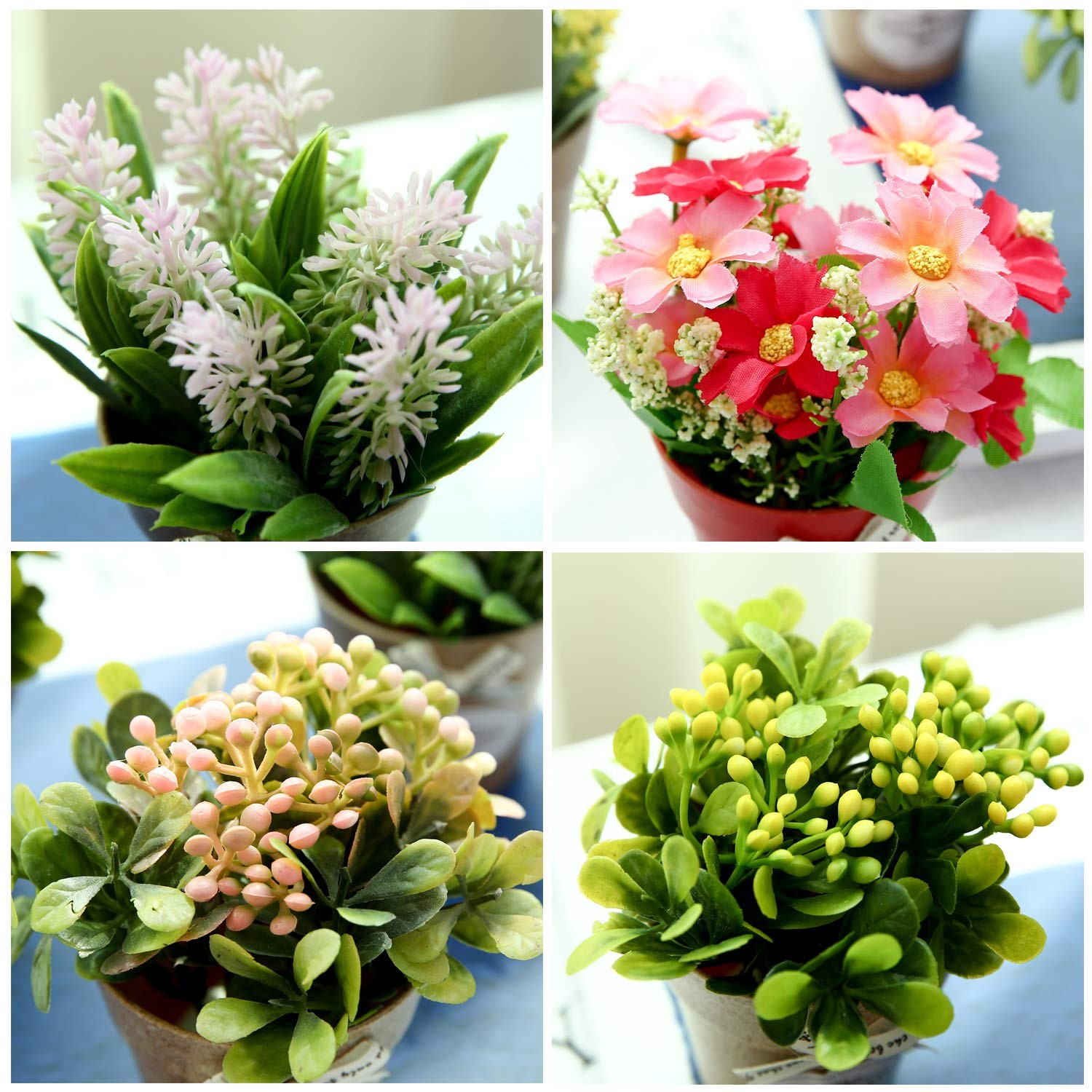 Set of 6 Potted Artificial Flowers Fake Flowers with Vase Faux Flowers in Pot…