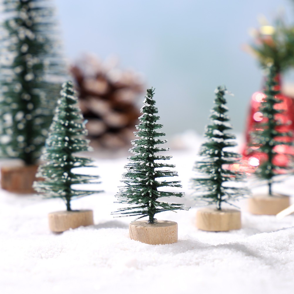 10Pcs Small Xmas Tree with Snowy Pine Design for Tabletop Christmas Party Decor