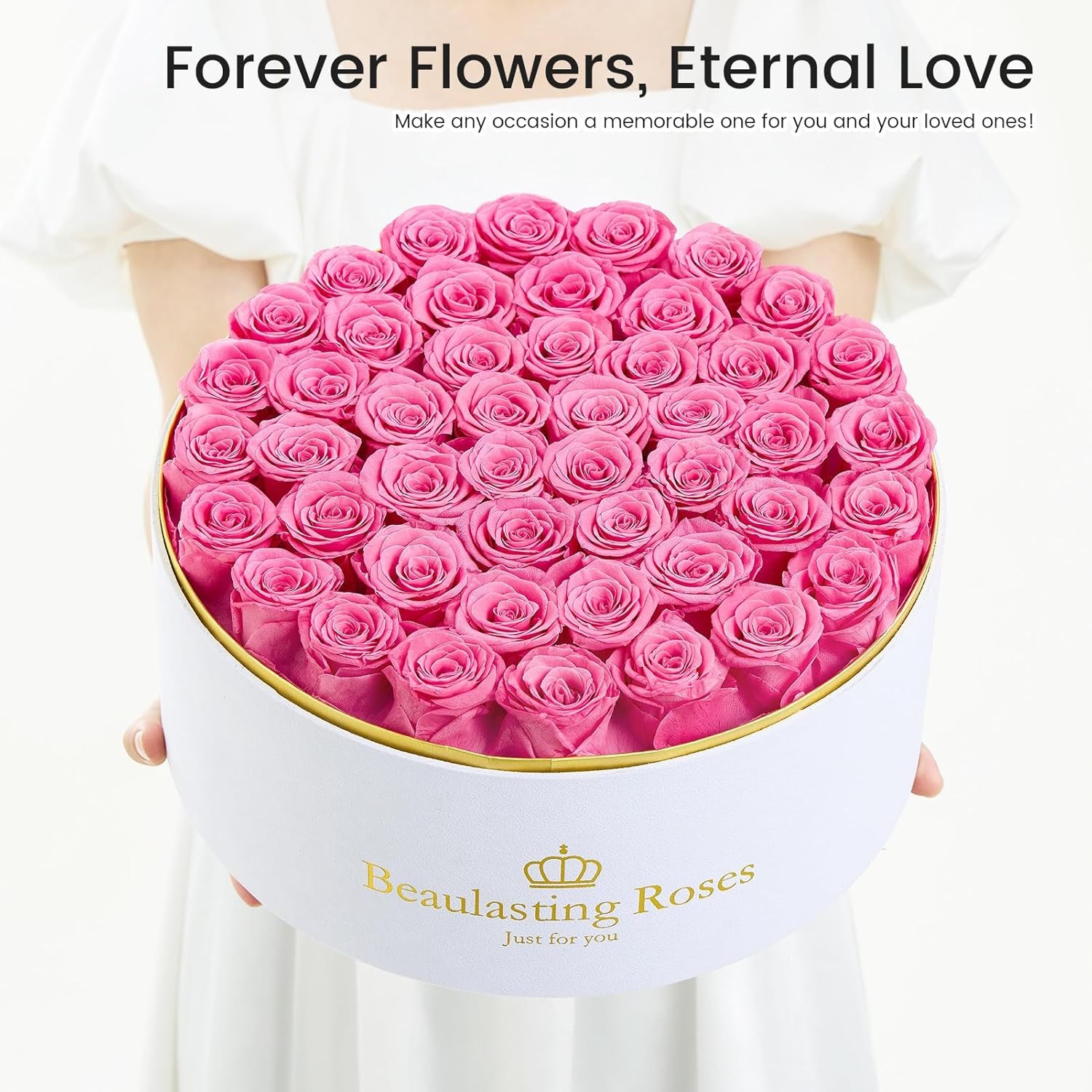Preserved Roses 47 Piece Forever Flowers in a Box Mother’s Day Pink