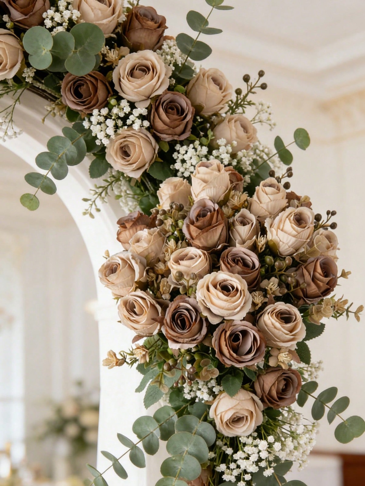 Brown Artificial Silk Rose Bouquet 3 Pieces For Wedding Home Decor