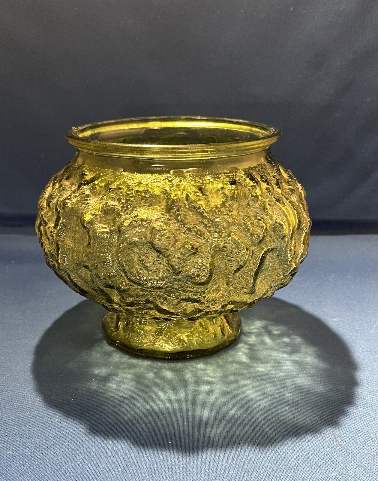 Vintage Pedestal Compote E O Brody & Co Green Crinkle Glass Flower~ Candy Bowl