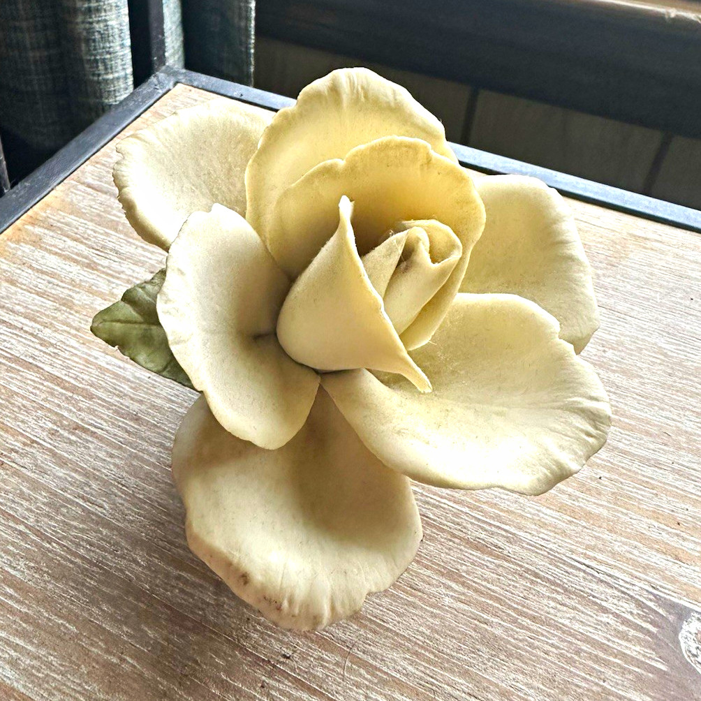 Napoleon White Ceramic Magnolia Flower Table Decor Figurine, White/Green