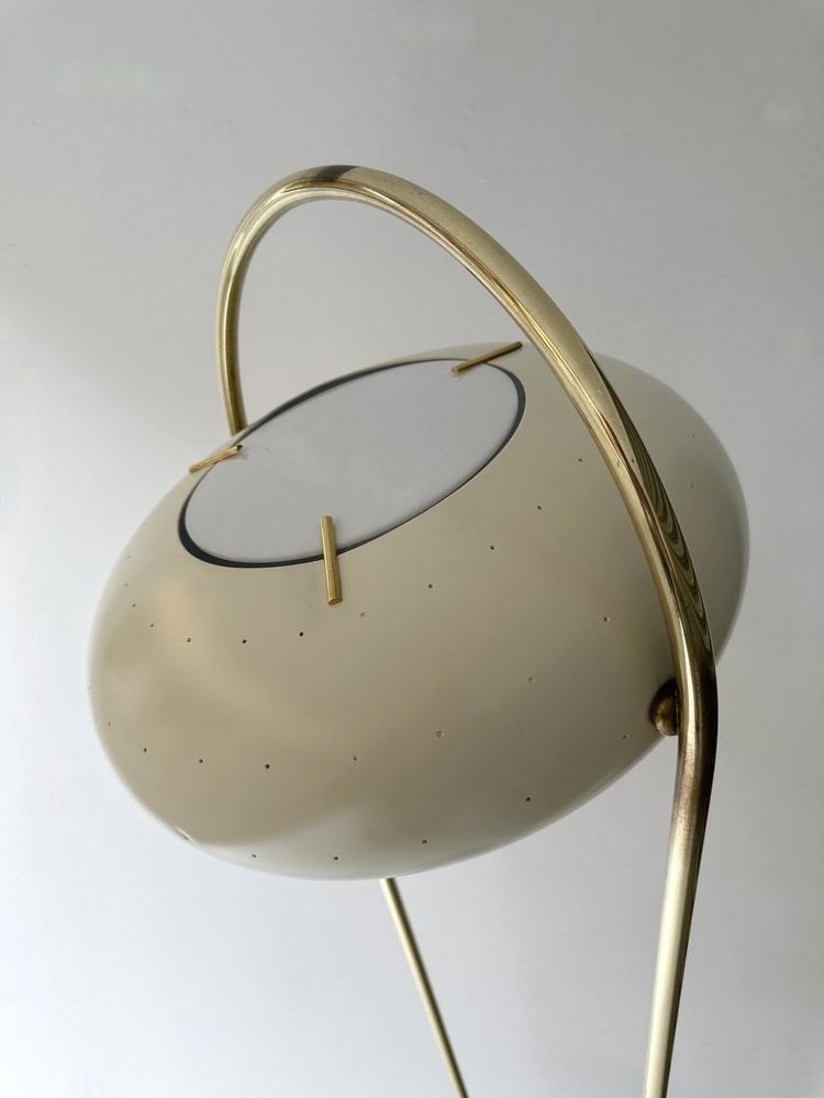 Mid-Century Modern Floor Or Reading Lamp in Brass and White Cream