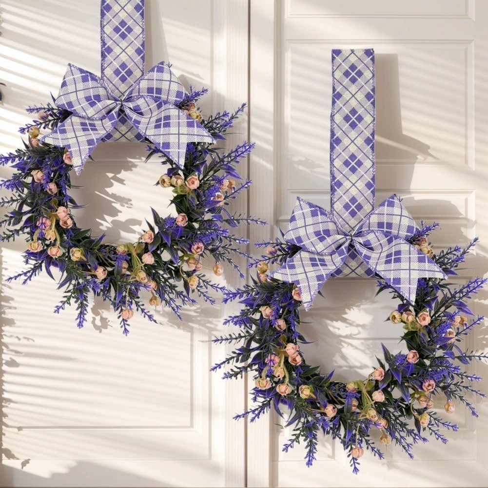 23cm Lavender Floral Wreath Made of Plastic Wire for Wall Door Decoration