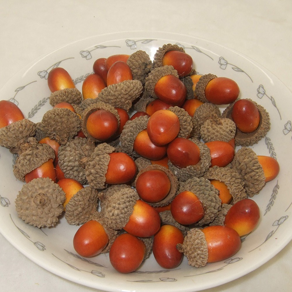 Realistic Fake Acorn Ornament Set of 50 for Home Decoration and Photo Props
