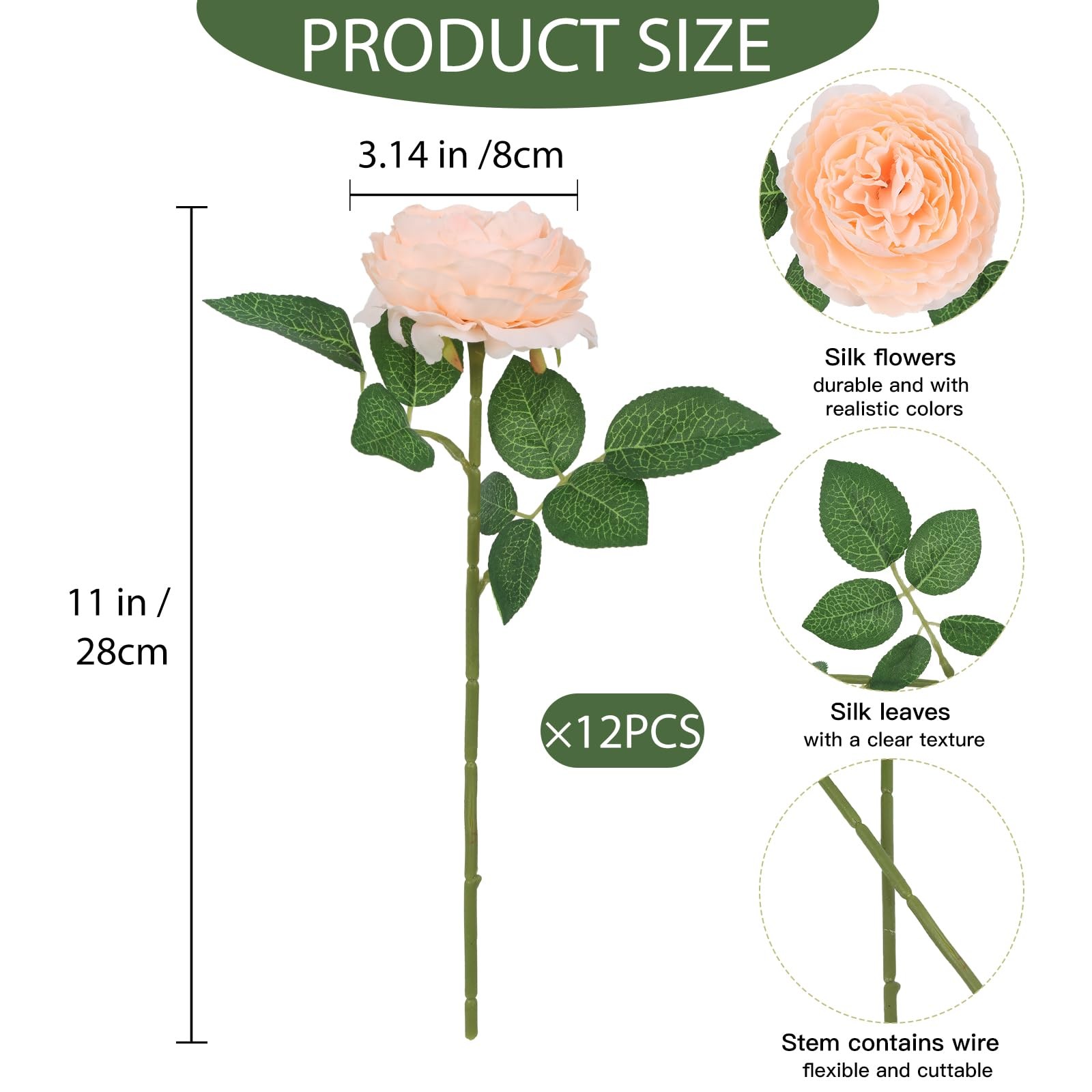 12 PCS Champagne Peonies Artificial Flowers 11 in Silk Peonies Artificial Peo…