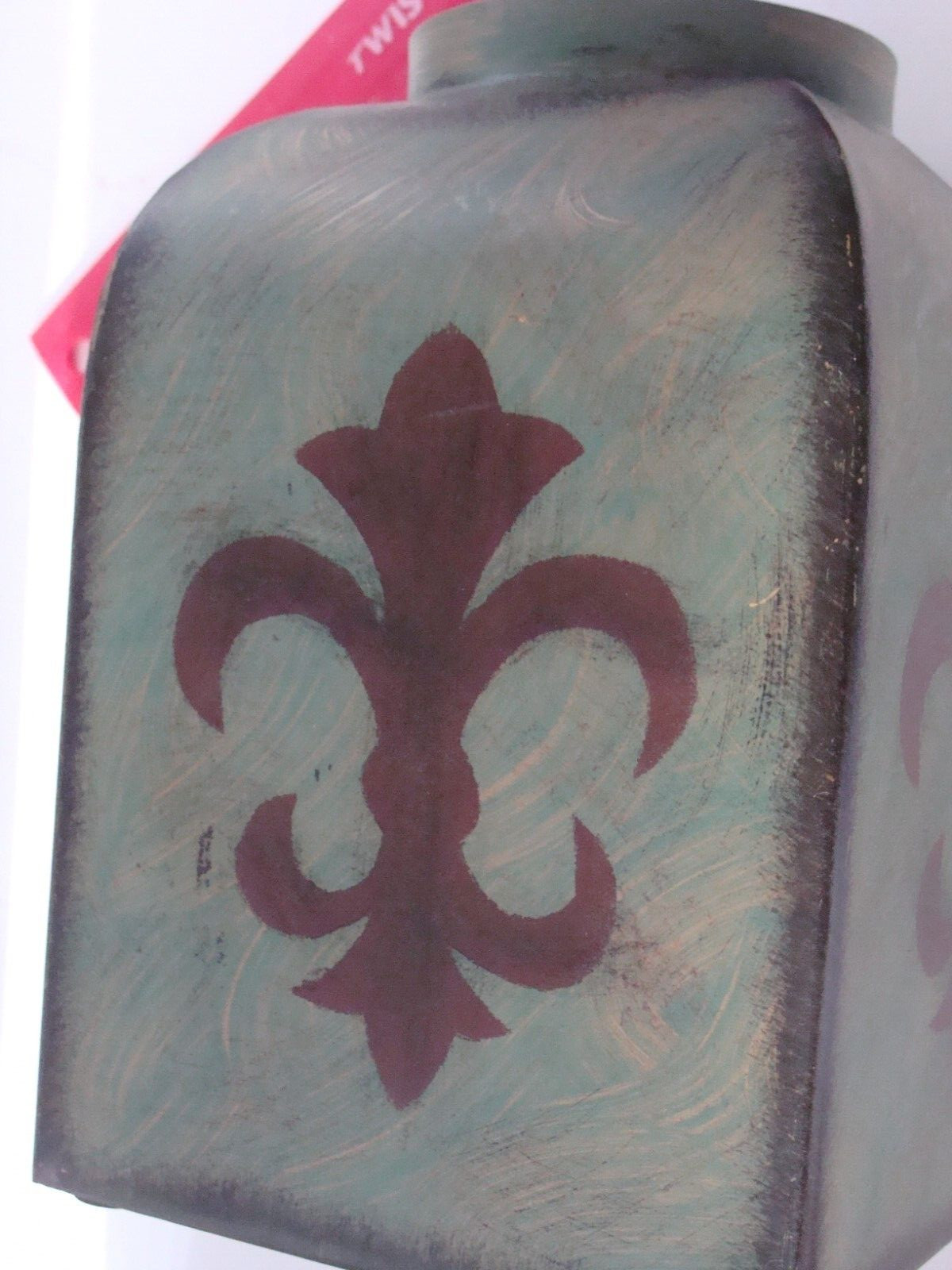 Hobby Lobby Metal Fleur di Lei Green Brown Vase Urn Tin Decorative Floral Hearth