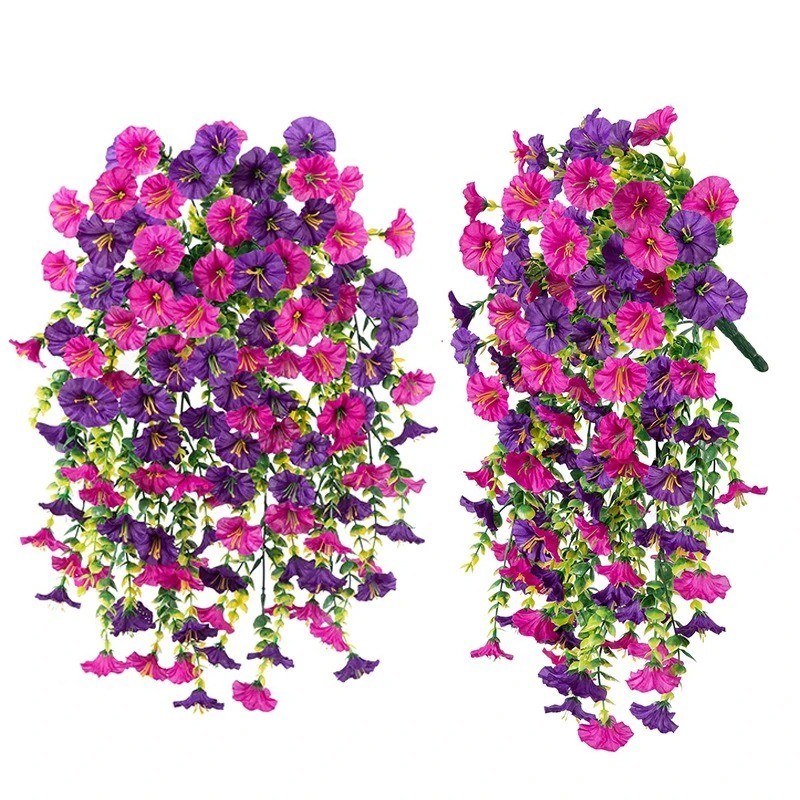 1PCS Artificial Morning Glory Vines UV Resistant Hanging Flowers Outdoor Decor