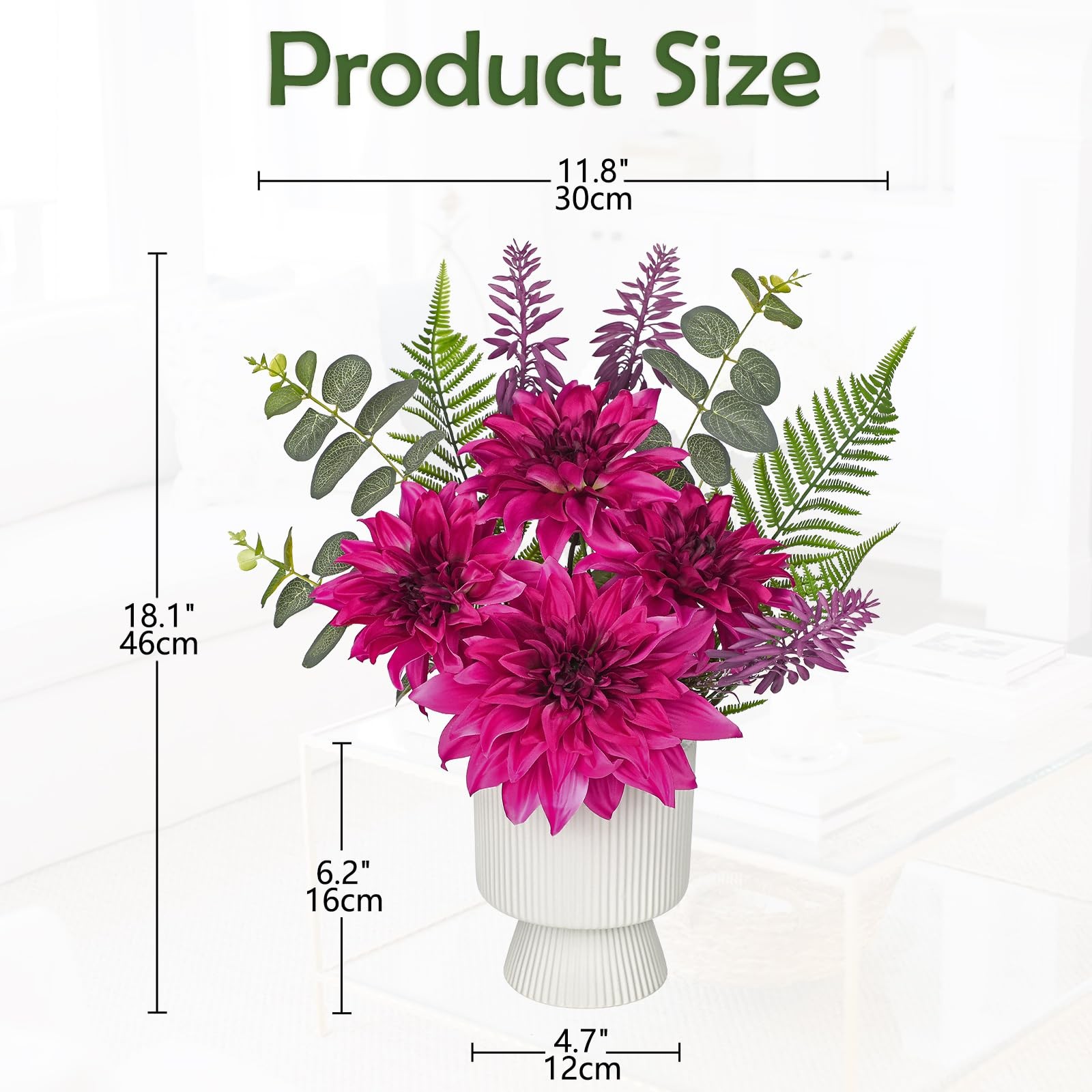 Dahlia Artificial Flower Arrangement in Ceramic Vase 18.1″ Tall Faux Floral C…
