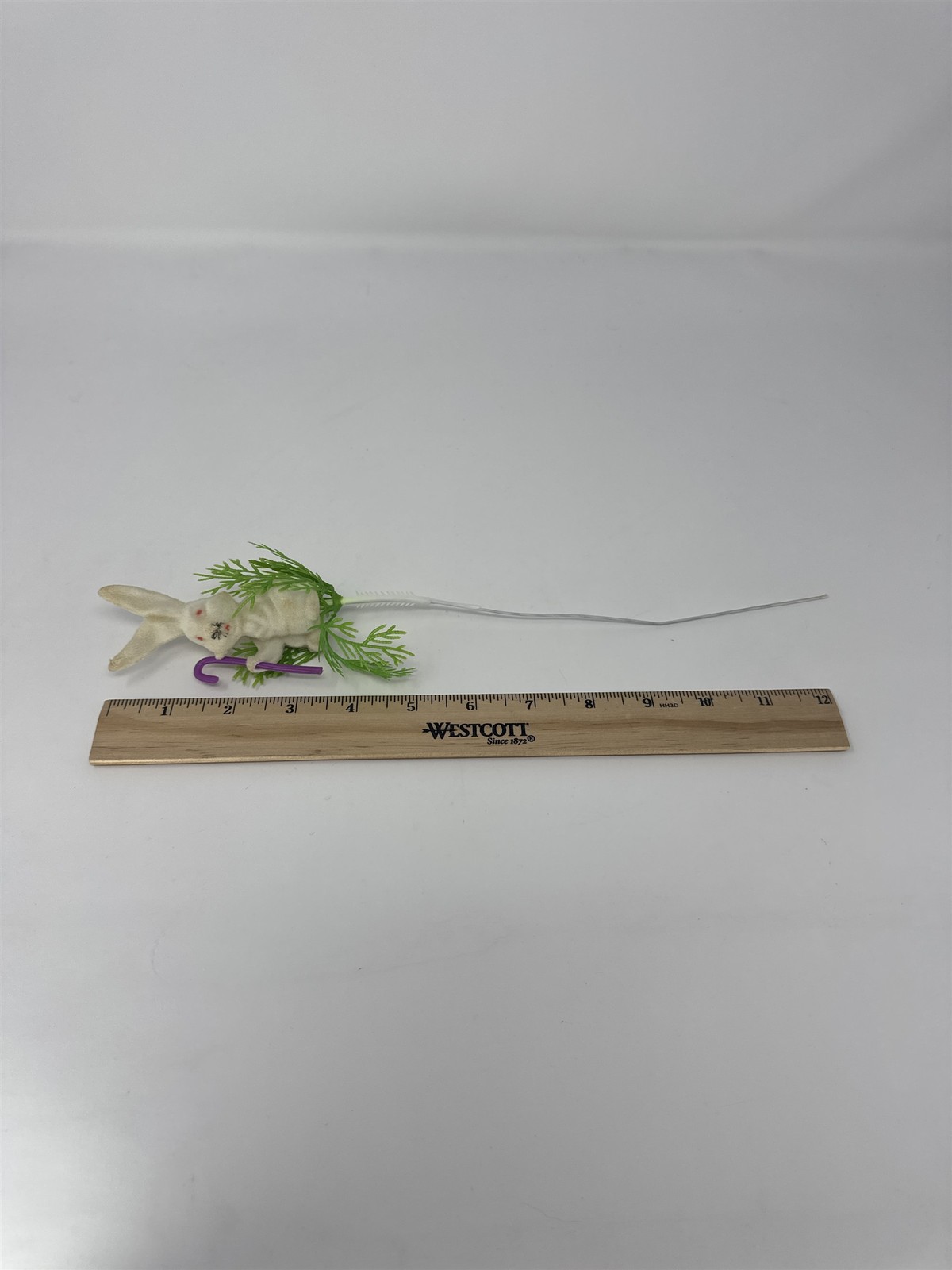 Vtg Flocked Easter Bunny Rabbit Purple Cane Floral Pick White Wreath Decoration