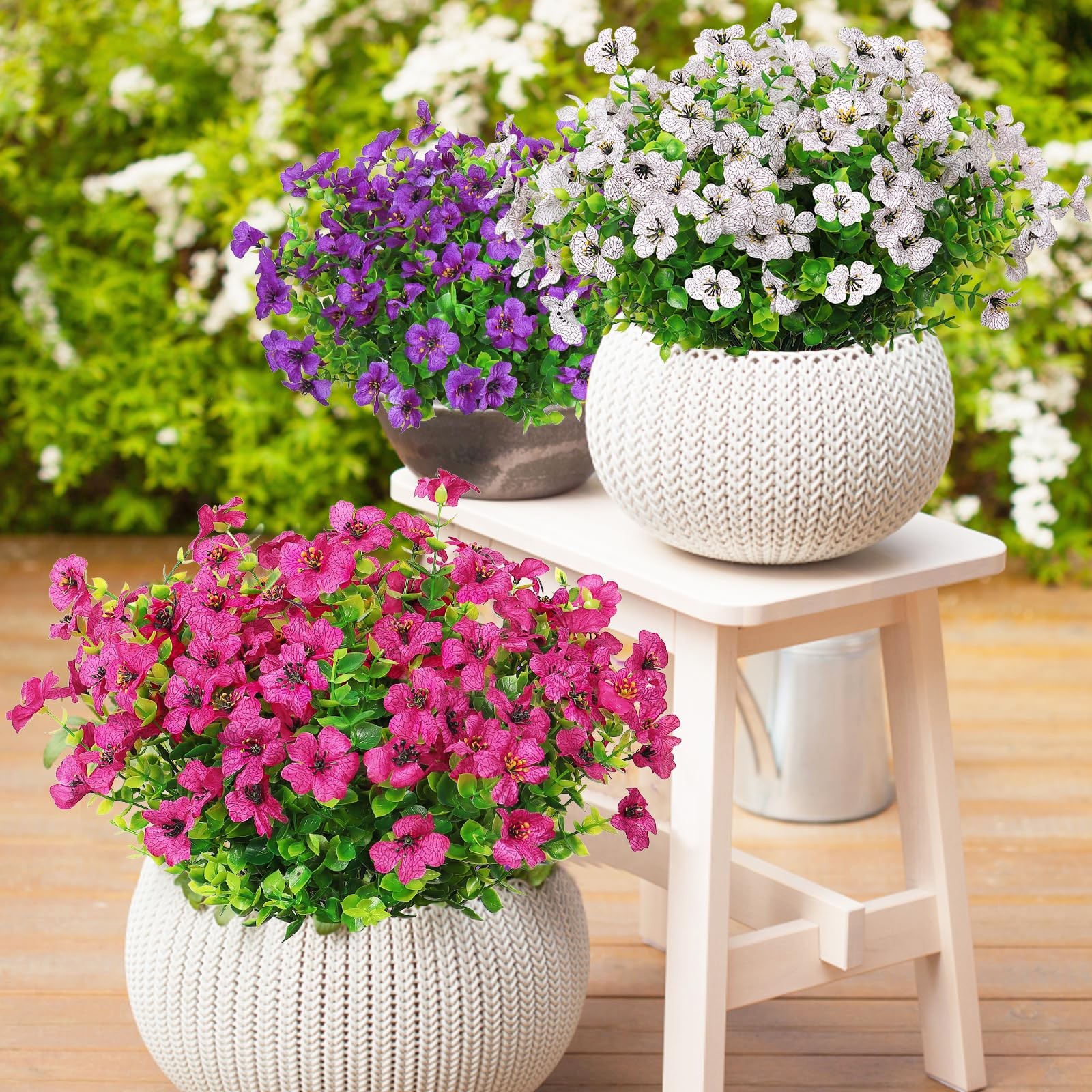 Artificial Flowers for Outdoor, 8 Bundles Faux Flower Daisy with Eucalyptus L…
