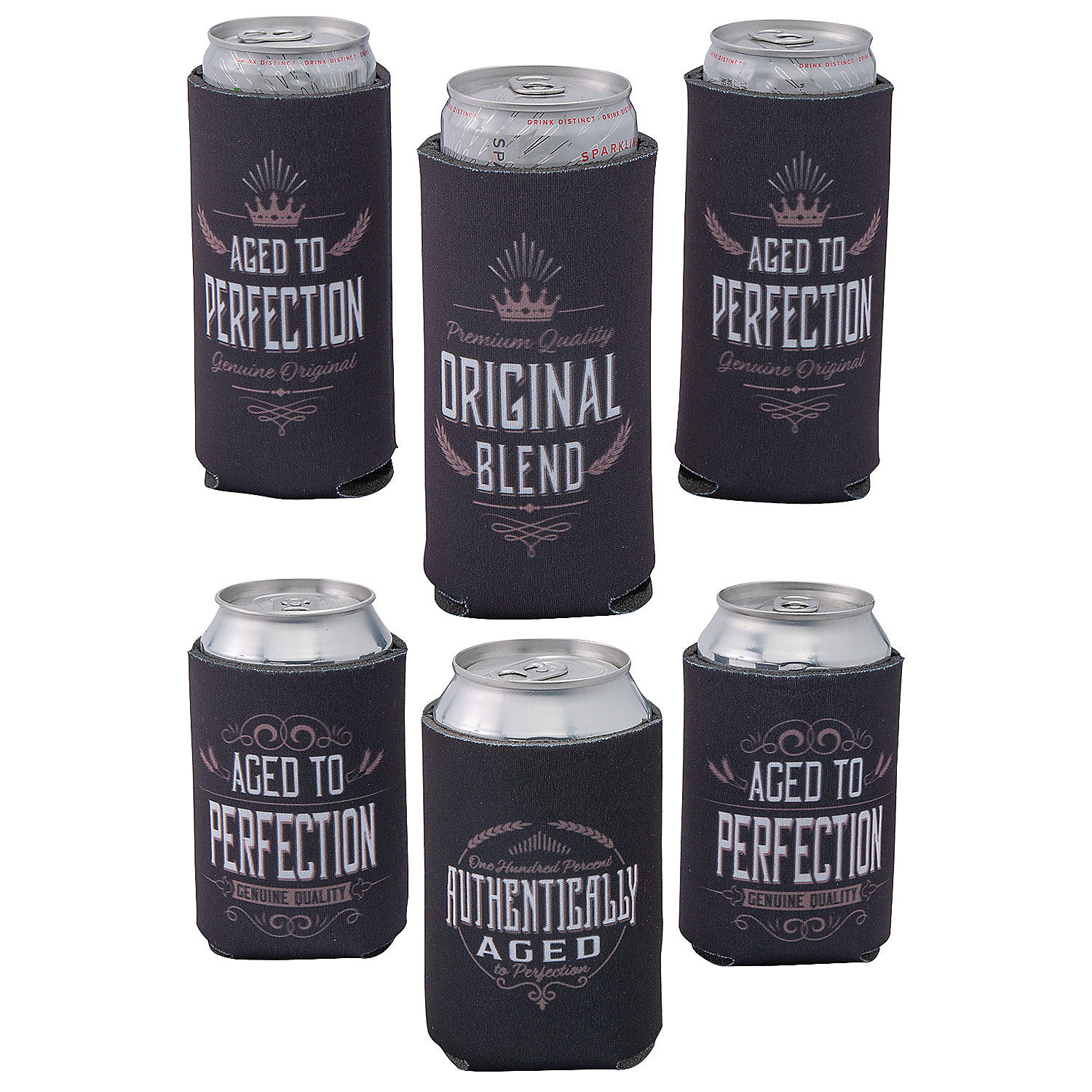 Vintage Aged to Perfection Slim & Standard Can Coolers – 24 Pc