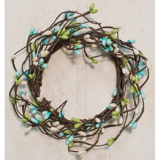 Pip Berry Candle Ring / Wreath 3.5″ Inner Dia. – Seabreeze – Lt Blue Green Ivory