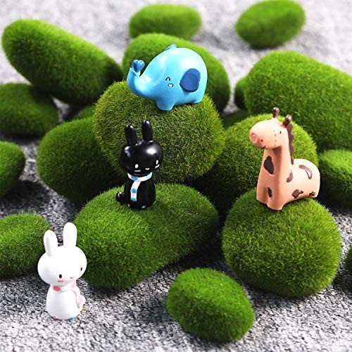 20 Pcs Artificial Moss Rocks Faux Green Moss Balls Covered Stones for Garden