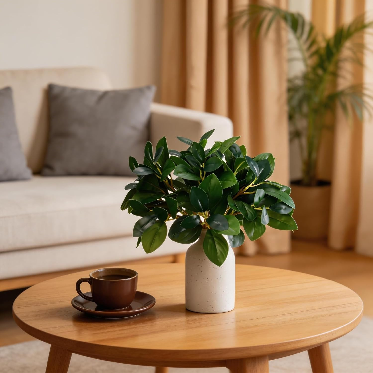 12 Inch Artificial Plant Indoor,Small Fake Plants Eucalyptus Stems with Vase,Fau
