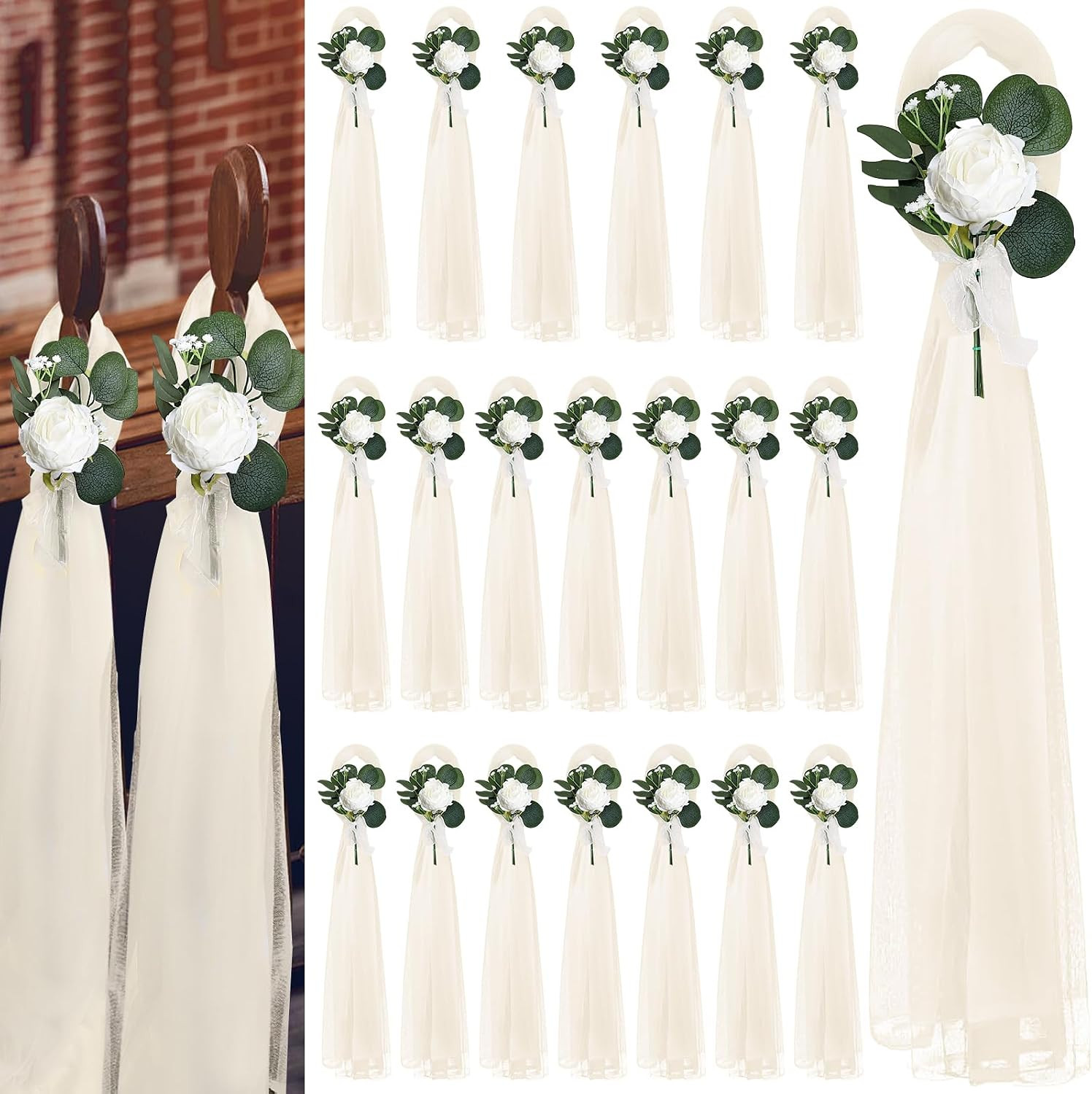 20 Sets Wedding Aisle Decorations, 39.4 Inches Artificial Silk Rose Flowers with