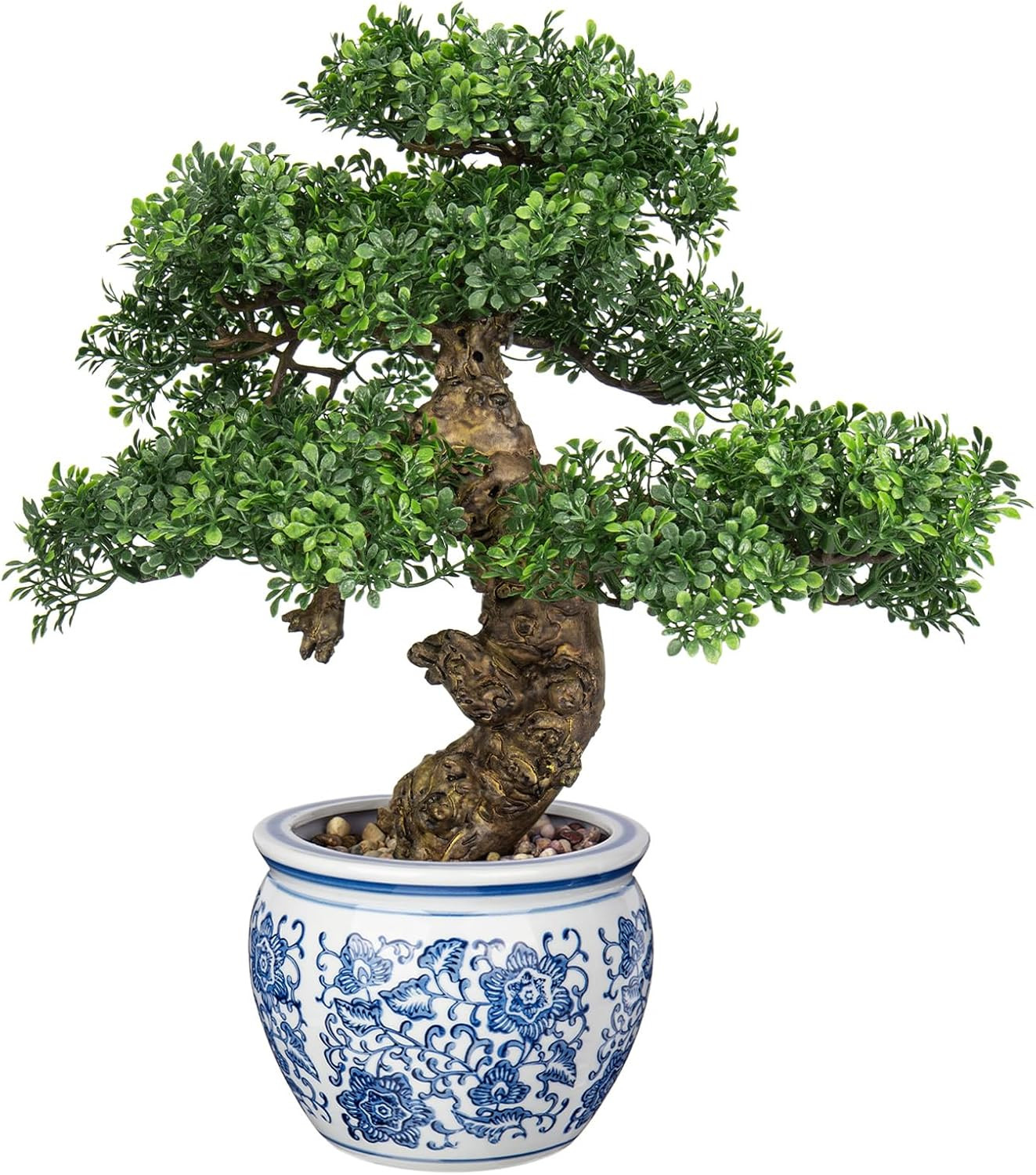 Fake Bonsai Tree Bonsai Plant 17” Tall Artificial Bonsai Trees with Blue and Whi