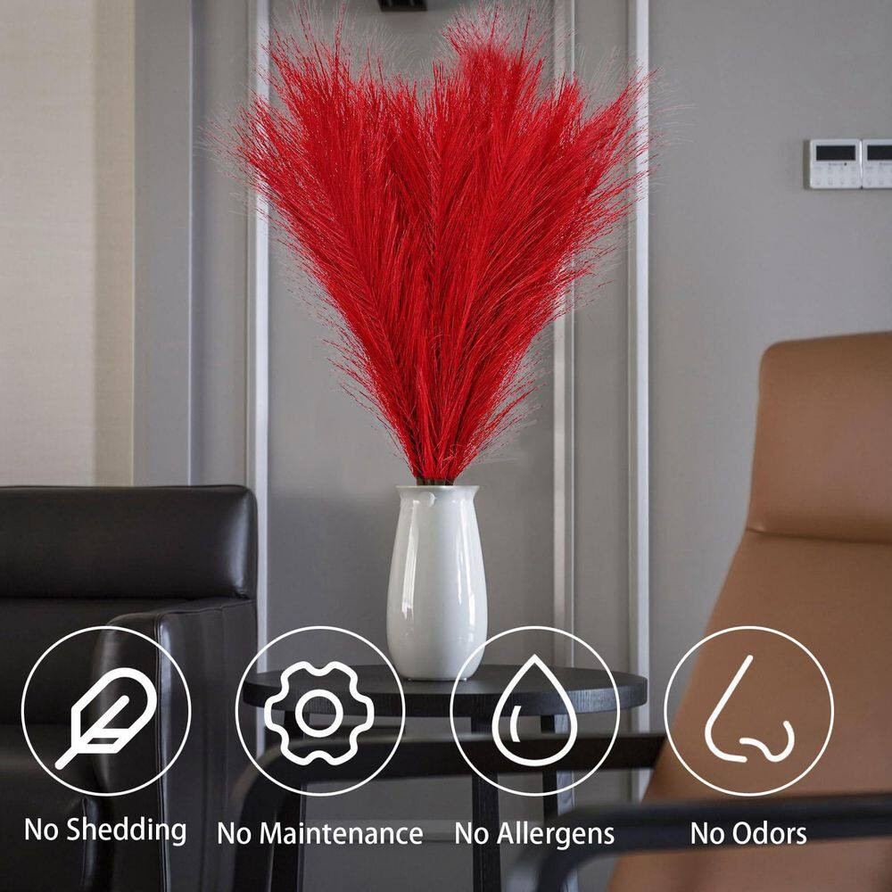 1.81 in Dark Red Artificial Plant 5 Pcs Faux Pampas Grass Tall Fluffy Bulrush Re