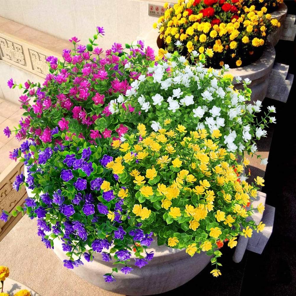 8 Bundles of UV Resistant Boxwood Faux Flowers for -Round Outdoor Decor