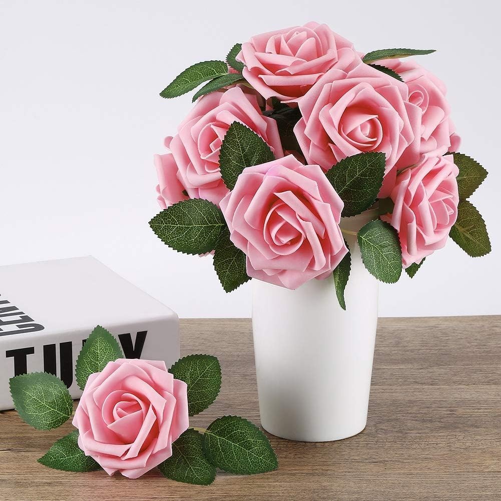 25pcs Realistic Pink Foam Roses – Eco-Friendly Artificial Flowers for Weddings
