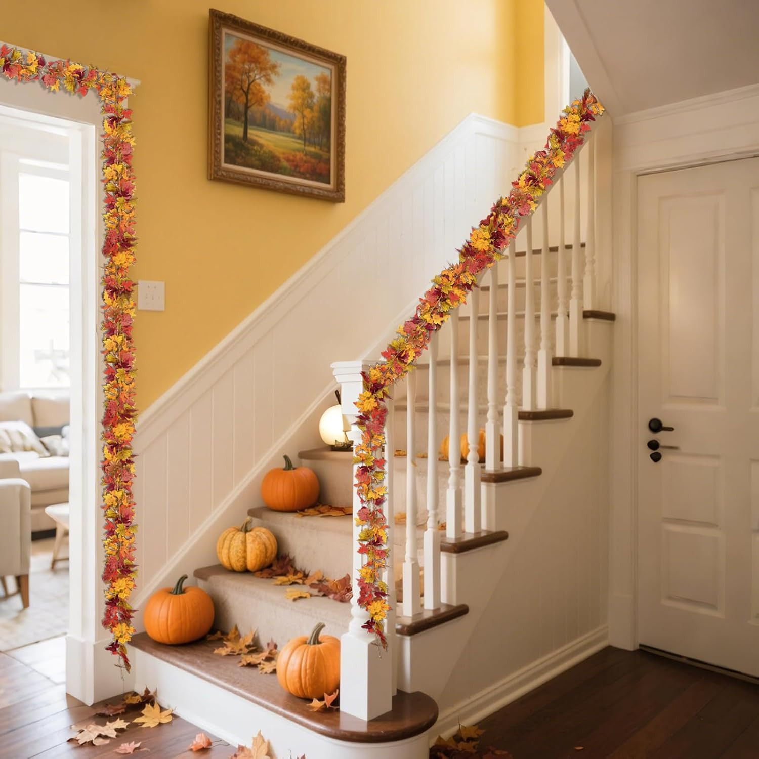 11.6Ft(2Pcs*5.8Ft) Fall Artificial Maple Leaves Garland Decorations | Thanksgivi