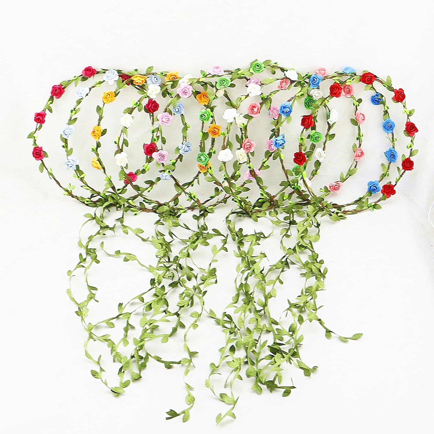10 PCS Flowers Crown Floral Garland Headband Rose Flower Wreath for Travel and W