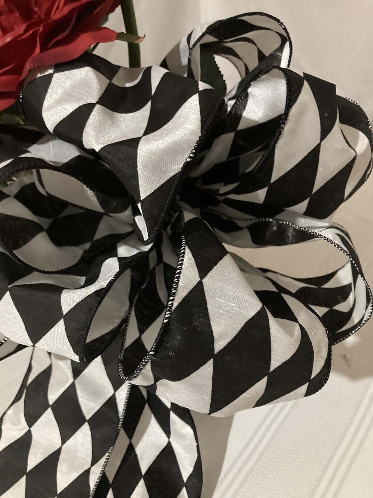 Valentine Red Roses With Black & White Checked Container