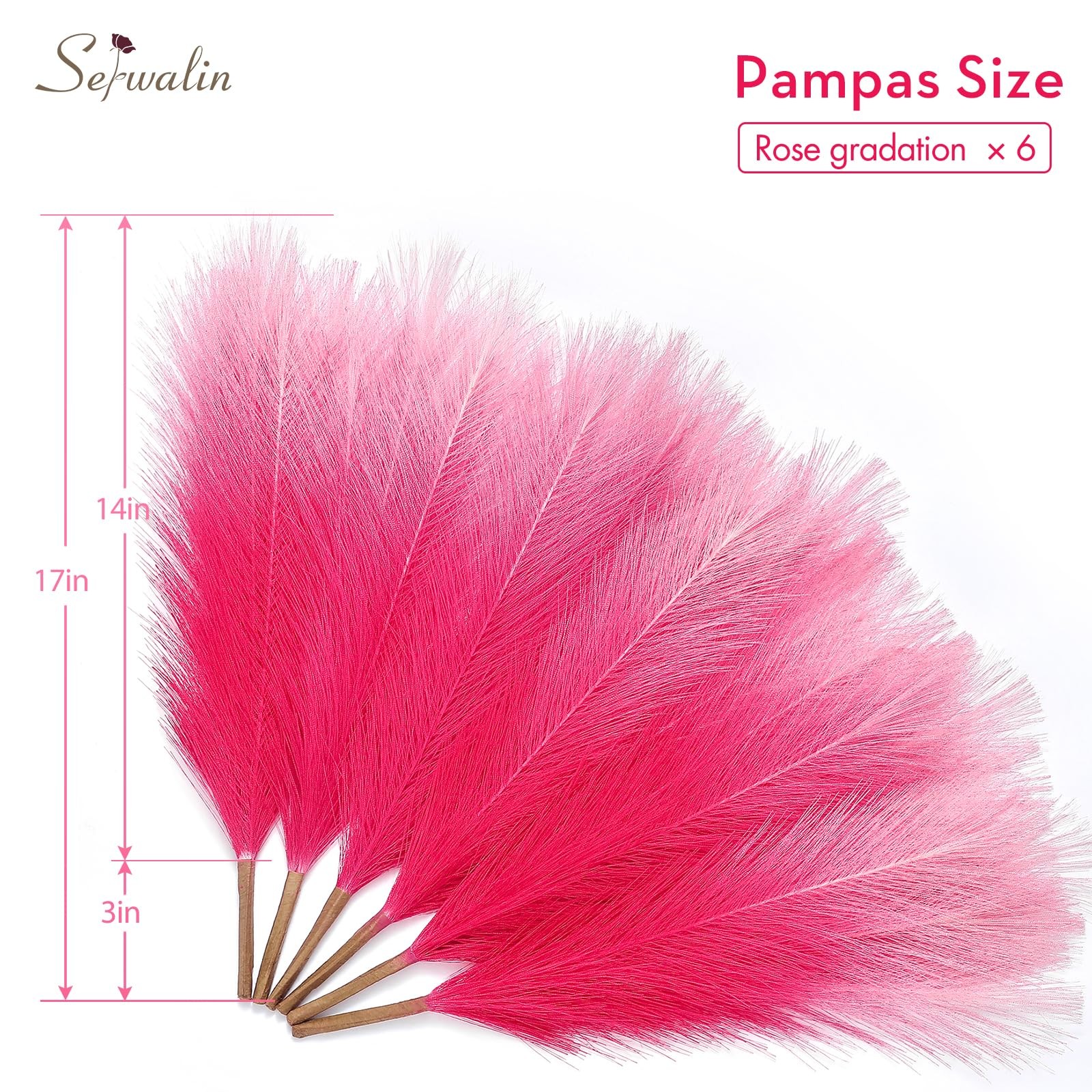 Gradient Hot Pink Pampas Grass Decor,17.7 Inch 6 Pcs Artificial Fluffy Pampas…