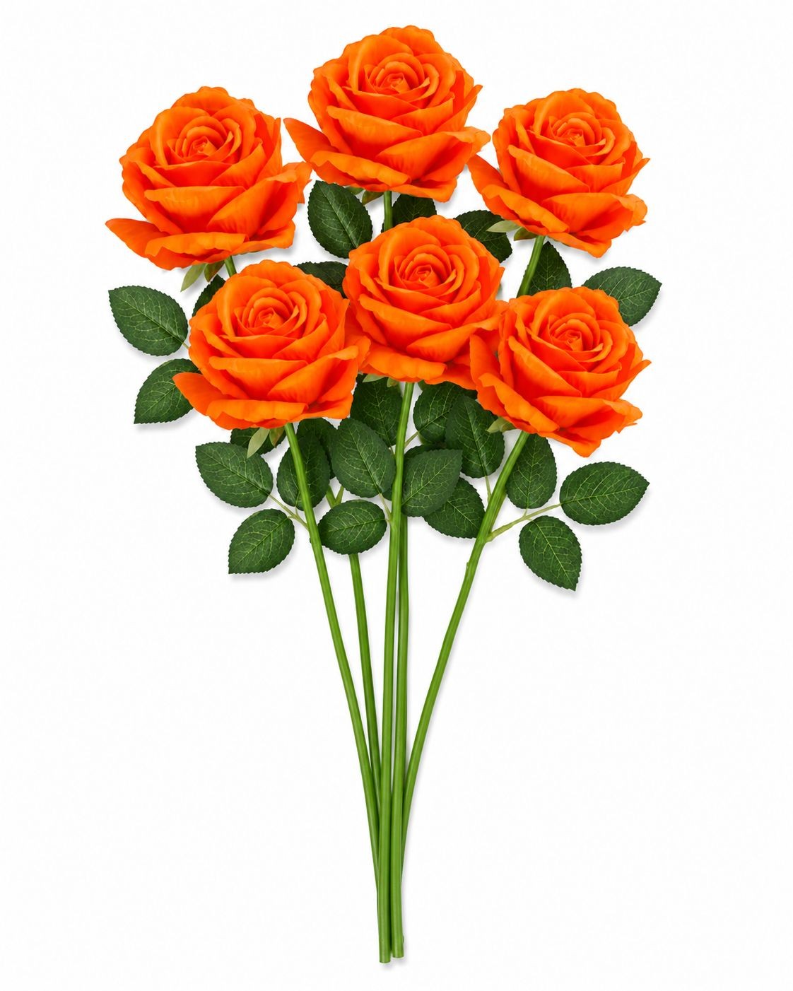 Set of 6 Artificial Orange Roses 20 Inch Faux Rose Stems Fall Floral Arrangement