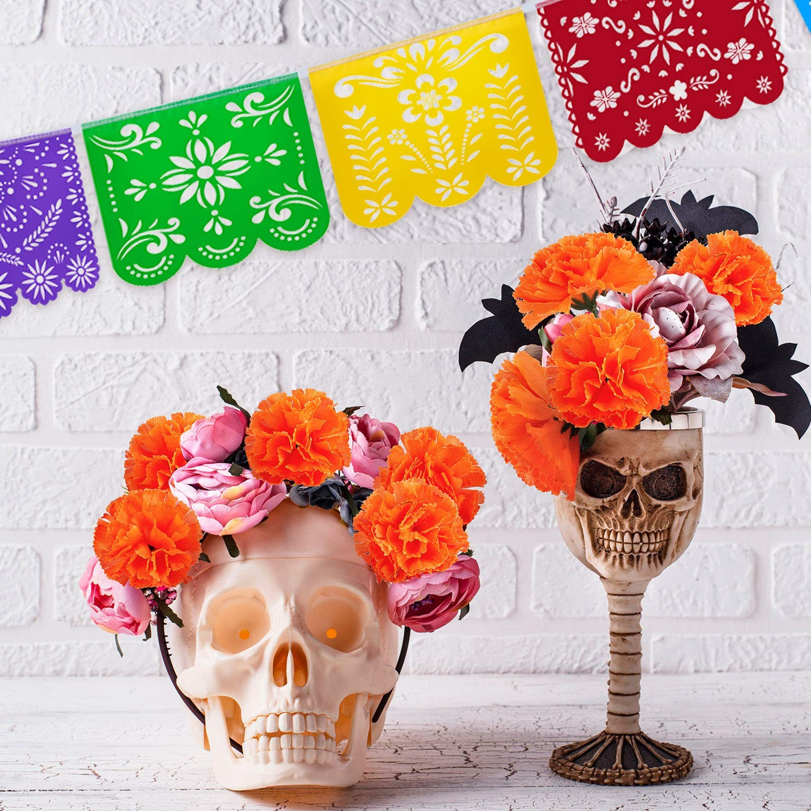80 PCS Artificial Marigold Flowers Faux Mexican Fake Heads Day of Dead