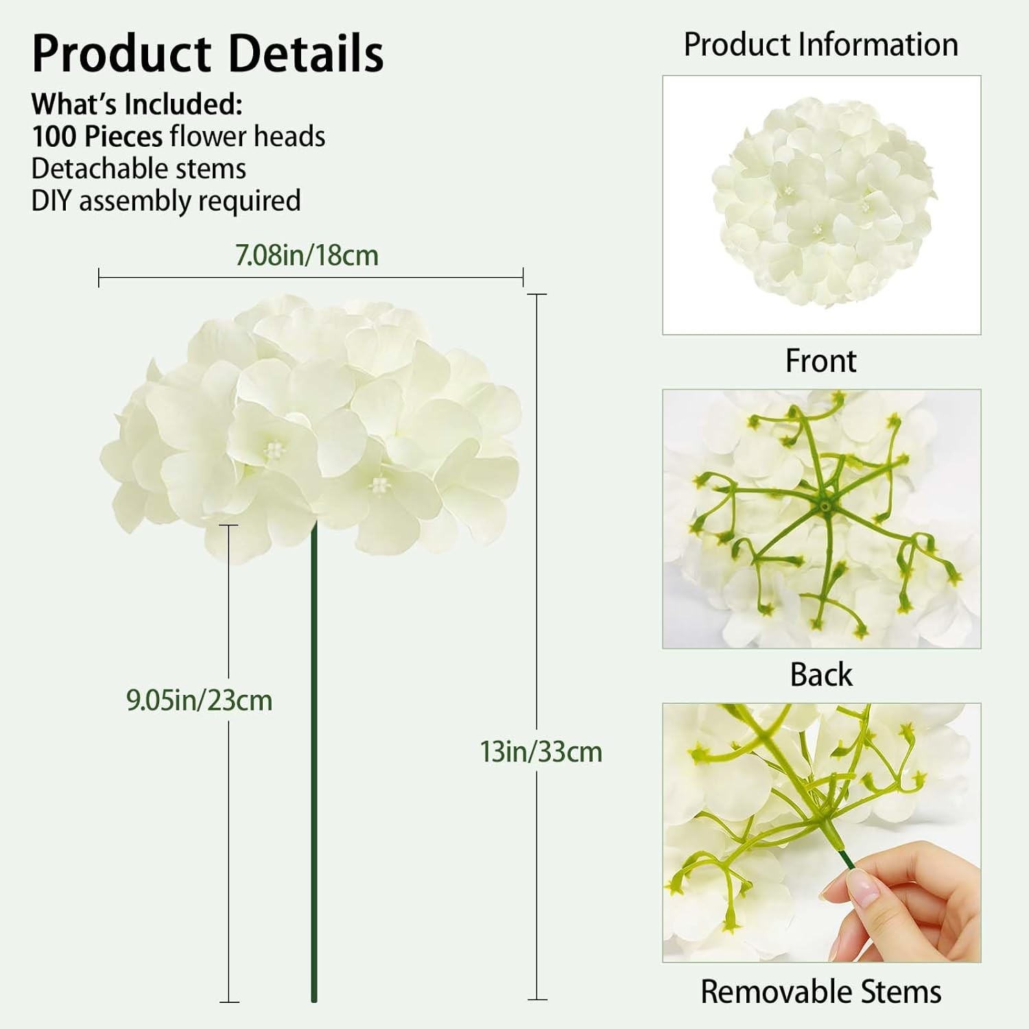 100 PCS White Hydrangea Artificial Flowers, Faux Hydrangea Flowers, Fake