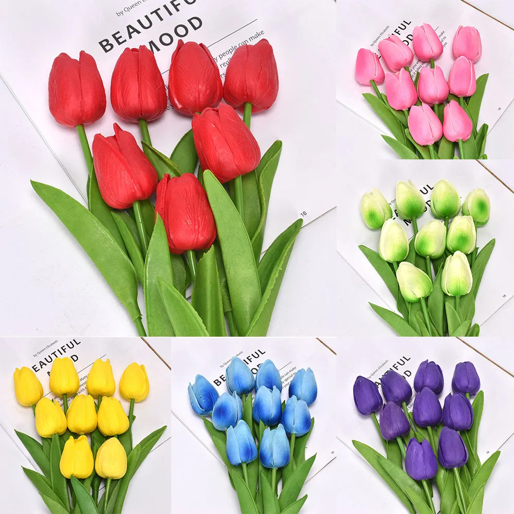 3/5PCS Real Touch Tulip Bouquet Artificial Flowers Wedding Home Decor Gift