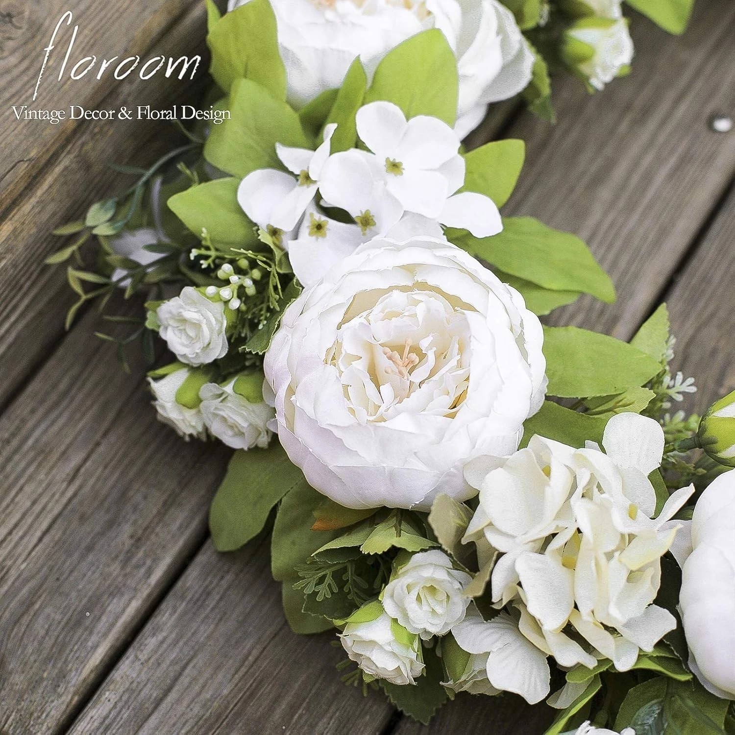 Artificial 20-Inch White Peony Hydrangea Wreath for Front Door Wall Decor