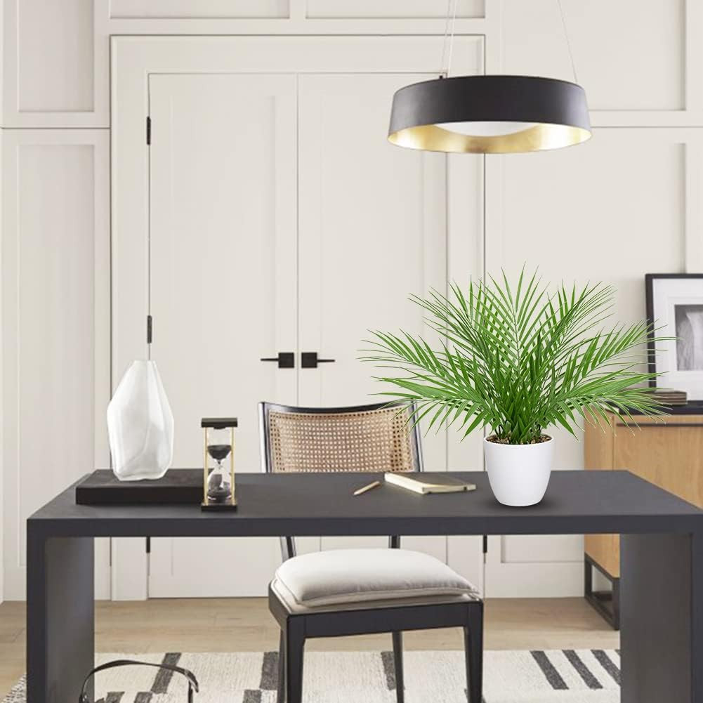 Fake Plant 15’’ Artificial Palm Plant in White Pot Real Touch Faux Tropical Palm
