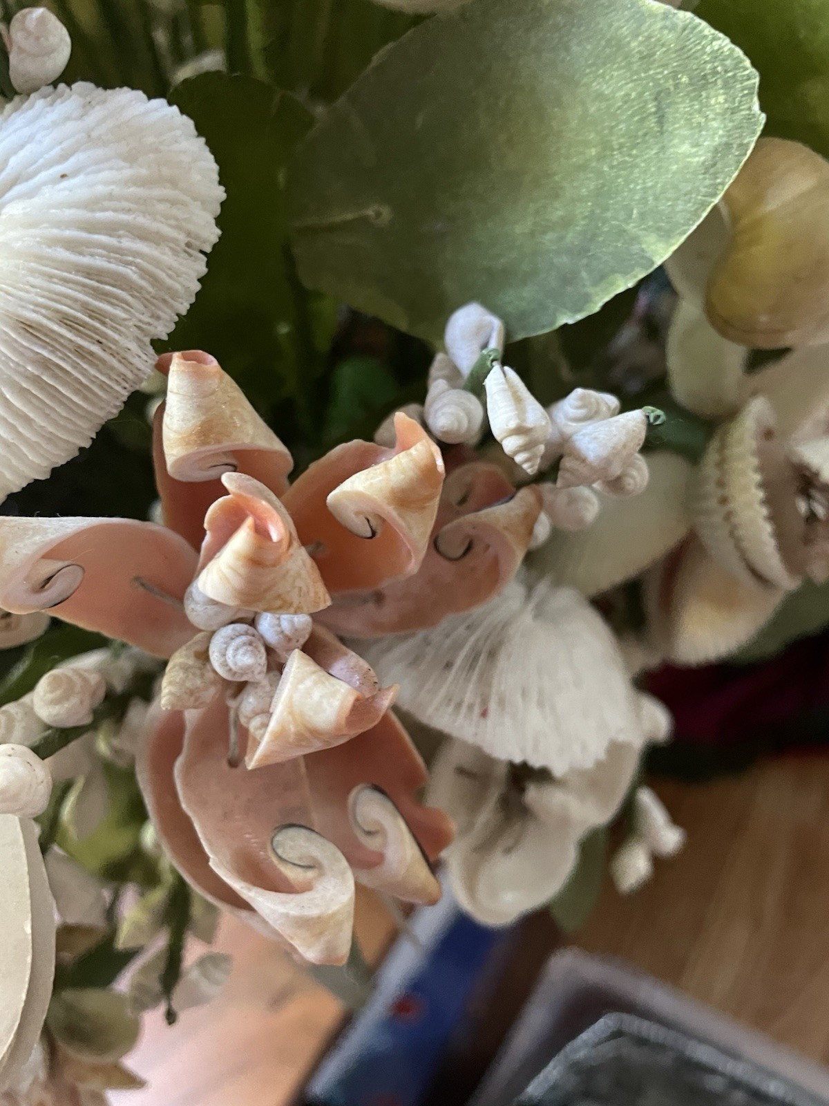 17″ Vintage Floral Centerpiece Seashells Flower Bouquet Arrangement capiz coral