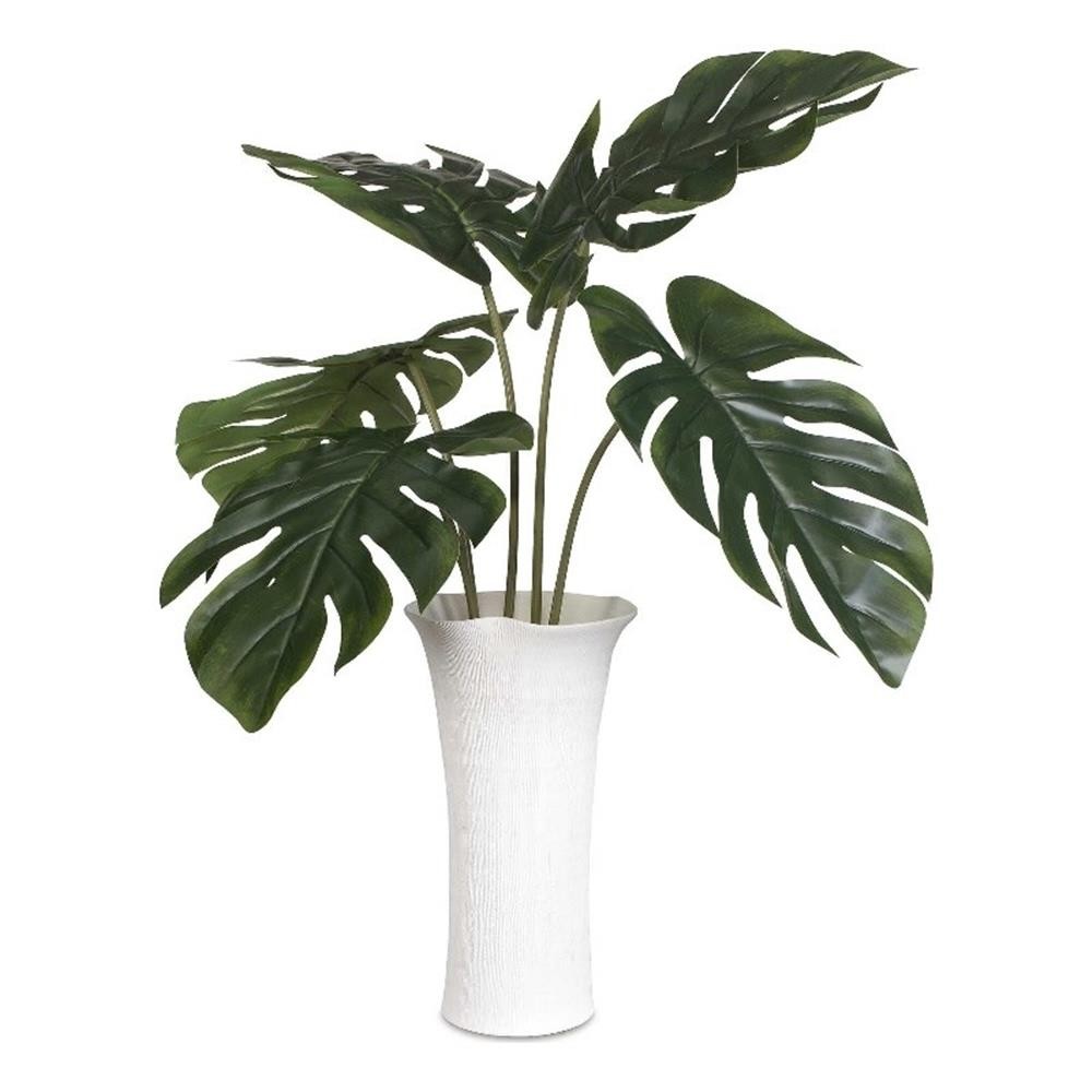 Pemberly Row Lifelike Monstera Plant Centerpiece with White Ceramic Vase